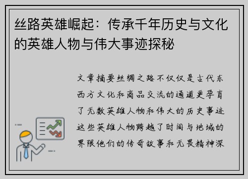 丝路英雄崛起：传承千年历史与文化的英雄人物与伟大事迹探秘